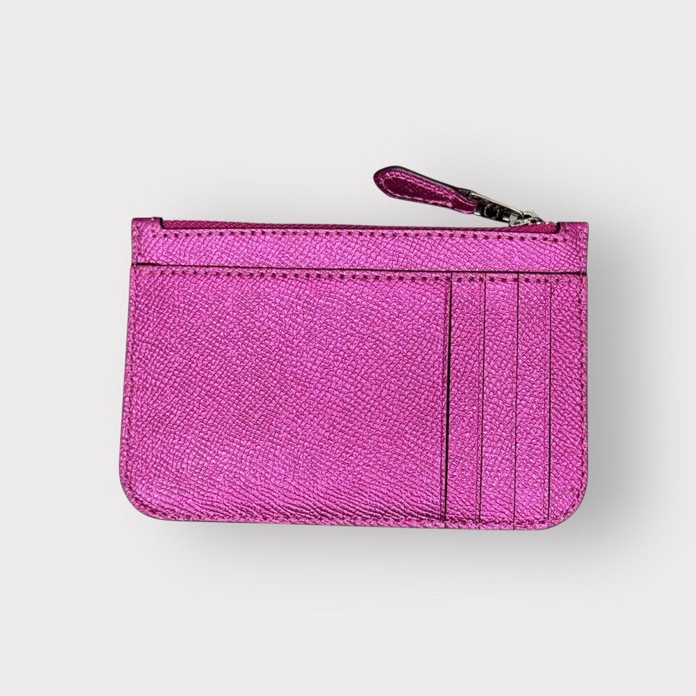 Coach Card/Coin Case In Metallic Pink Colorblock Leather NWOT - Picture 2 of 4